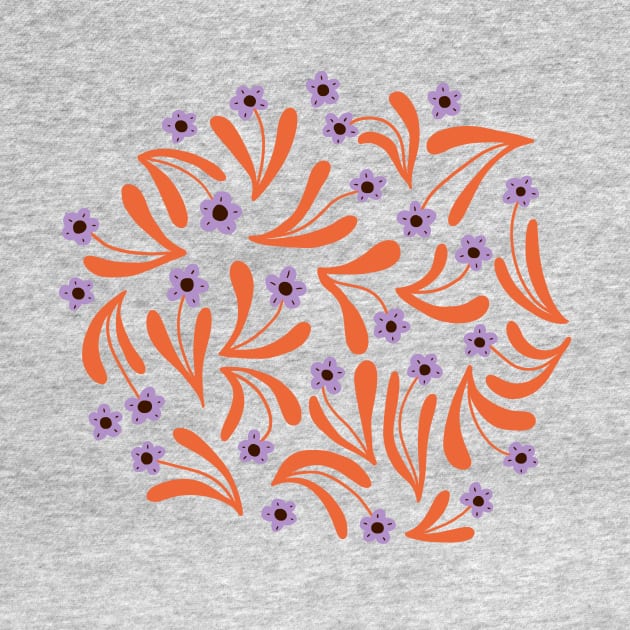 Ditsy boho blooms in orange and lilac by Natalisa